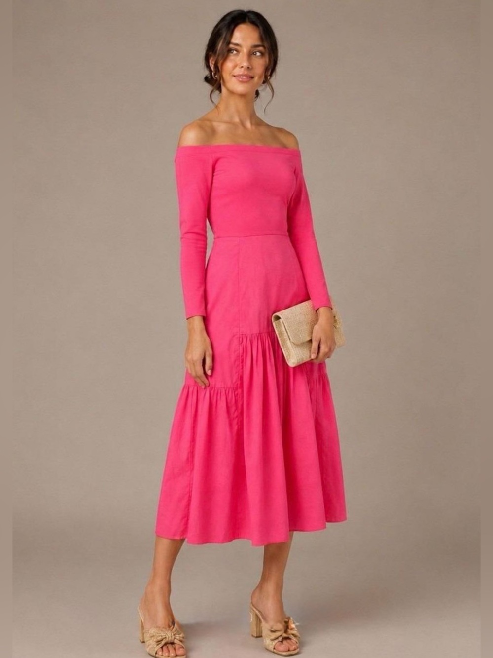 Tuckernuck Pink Off The Shoulder Ruffle Tiered Midi Dress Sz Small
